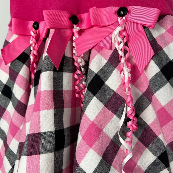 Rare Editions Dress Pink and Black Plaid Ballet Ballerina Ribbon Rhinestones 6 - Picture 3 of 7